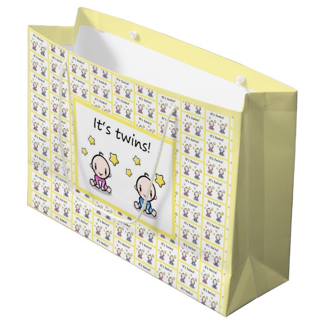 Twin Gift Wrap, Customized For Girl & Boy Twins,  Large Gift Bag (Front Angled)