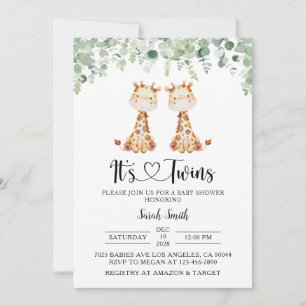 Twin Giraffe Baby Shower Invitation