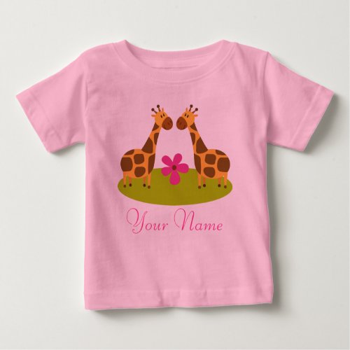 Twin Giraffe Personalized Girls Baby T_Shirt