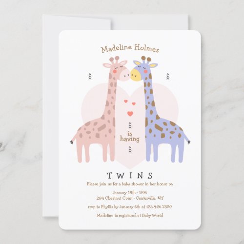 Twin Giraffes Baby Shower Invitation