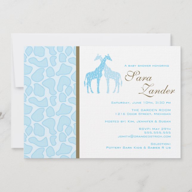 Twin Giraffes Baby Shower Invitation - Boy (Front)