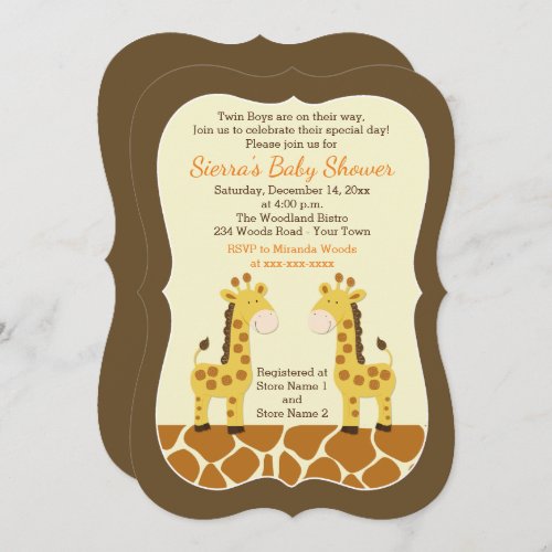 Twin Giraffes Baby Shower Invitation Die Cut