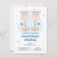 Twin Giraffes (Blue) Birthday Invitation