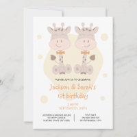 Twin Giraffes (Neutral Color) Birthday Invitation