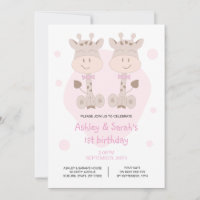 Twin Giraffes (Pink) Birthday Invitation