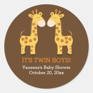Twin Giraffes Twins Round Favor Sticker