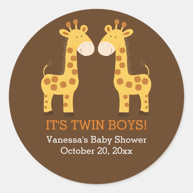 Twin Giraffes Twins Round Favor Sticker (Front)