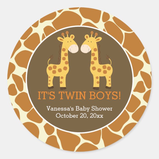 Twin Giraffes with Giraffe Print Favor Sticker (Front)