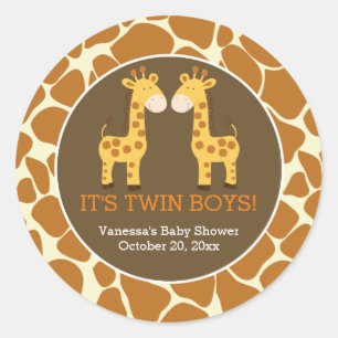Twin Giraffes with Giraffe Print Favor Sticker