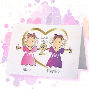 Twin Girl 2nd Adorable Birthday Card