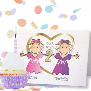 Twin Girl 2nd Adorable Birthday Card