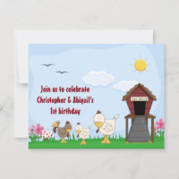 Twin Girl and Boy Chicks 1st Birthday Invitation