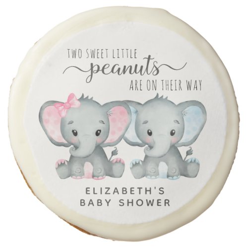 Twin Girl And Boy Elephants Baby Shower Sugar Cookie
