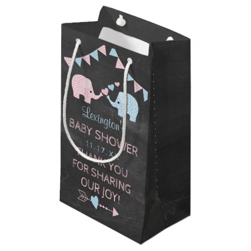 Twin Girl and Boy Elephants Baby Shower Thank You Small Gift Bag