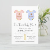 Twin Girl and Boy Watercolor Retro Baby Shower Invitation (Standing Front)