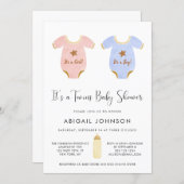 Twin Girl and Boy Watercolor Retro Baby Shower Invitation (Front/Back)