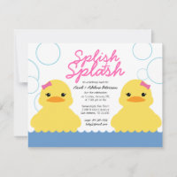 twin girl ANY AGE rubber DUCKY BIRTHDAY party Invitation