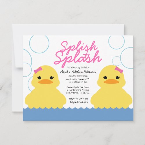 twin girl ANY AGE rubber DUCKY BIRTHDAY party Invitation