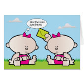 Twin Girl Babies Birth Announcement Birthday Card (Front Horizontal)
