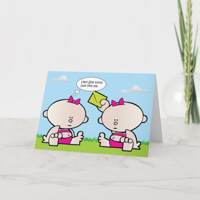 Twin girl babies greeting card (Front)