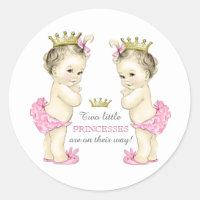 Twin Girl Baby Shower Classic Round Sticker