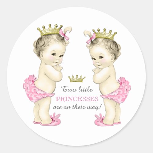 Twin Girl Baby Shower Classic Round Sticker