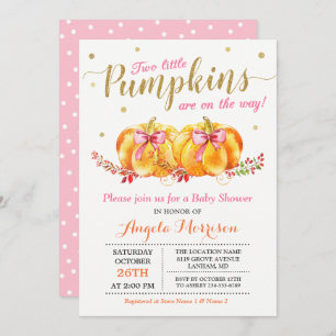 Twin Girl Baby Shower Cute Pink Little Pumpkin Invitation
