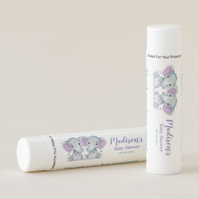 Twin Girl Baby shower lip balm Purple Teal Gift (Front)