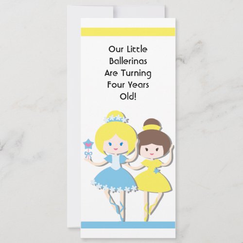 Twin Girl Ballerina Custom Birthday Invitation