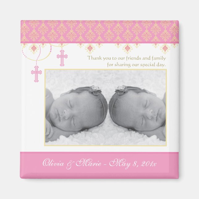 Twin Girl Baptism/Christening Favor - Photo Magnet (Front)