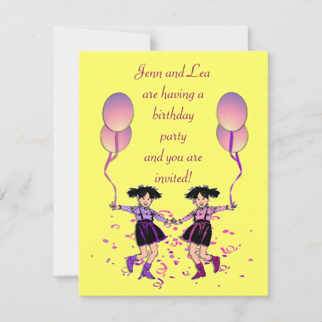 Twin Girl Birthday party invite (Front)