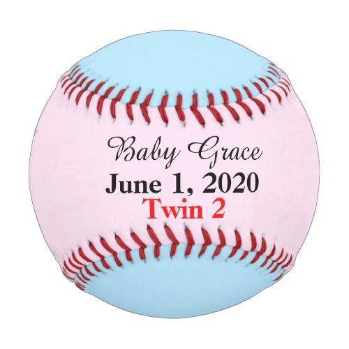 Twin Girl Boy Birth Stats Pink Blue Keepsake Baseball