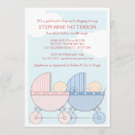 Twin Girl & Boy Carriage Happy Baby Shower Invitation