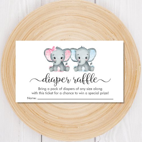 Twin Girl Boy Elephant Diaper Raffle Baby Shower Enclosure Card
