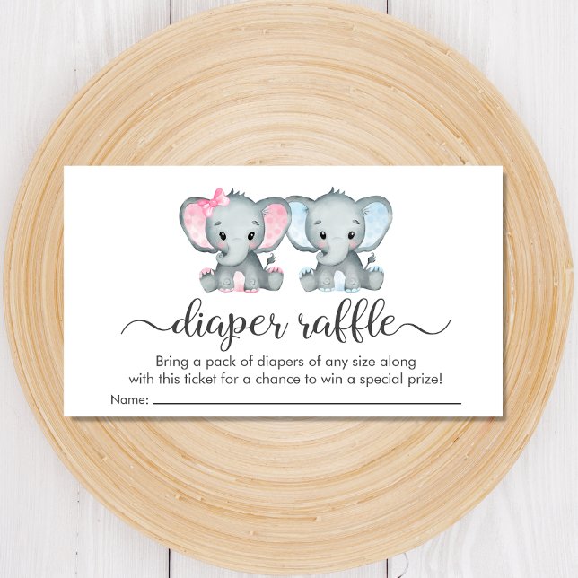 Twin Girl Boy Elephant Diaper Raffle Baby Shower Enclosure Card (Creator Uploaded)