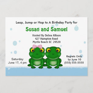 Twin Girl Boy (Frogs) Birthday Party Invitations
