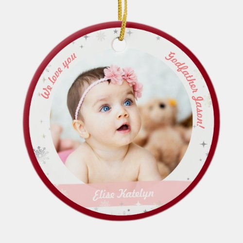 Twin Girl Boy Photo Godfather First Christmas Baby Ceramic Ornament