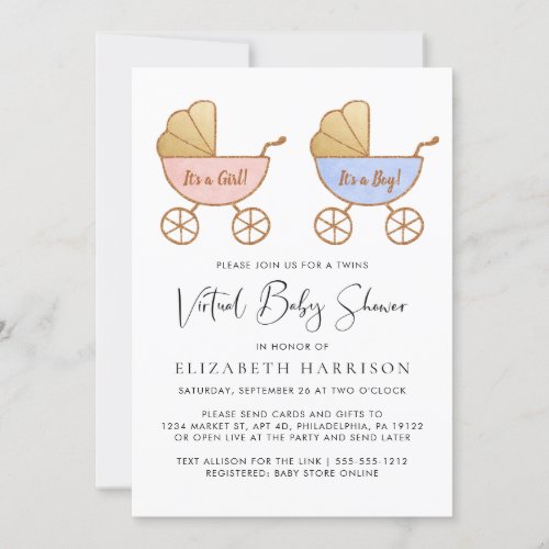 Twin Girl Boy Watercolor Virtual Baby Shower Invitation