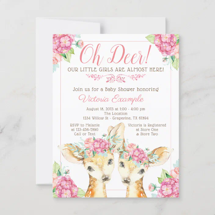 Twins Baby Shower Invitation Instant Download N46 Twin Deer Baby Shower Invite Boy and Girl Twin Shower Invitation