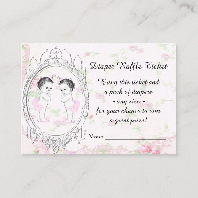 Twin Girl Diaper Raffle Tickets Enclosure Card (Front)