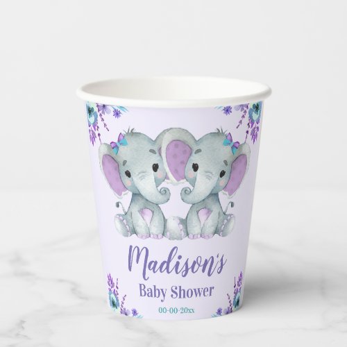 Twin Girl Elephant Welcome Sign Girl Shower Floral Paper Cups