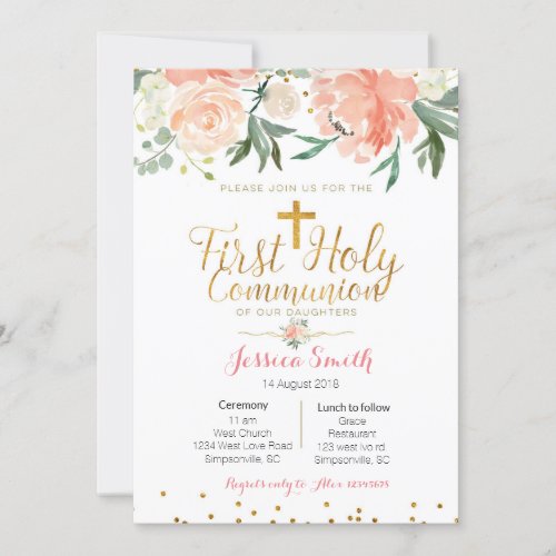 Twin Girl First Communion  Invitation