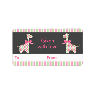 Twin Girl Giraffe Bookplate