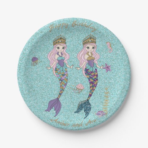 Twin Girl Mermaid Birthday Party Plates