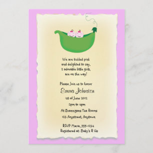 Twin Girl Peas in a Pod baby shower invite