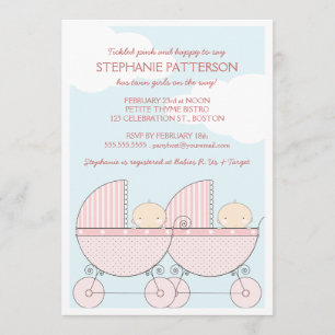 Twin Girl Pink Carriage Happy Baby Shower Invitation