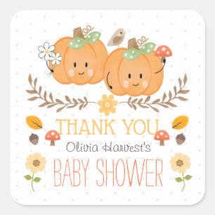 Twin Girl Pumpkin Baby Shower Thank You Stickers