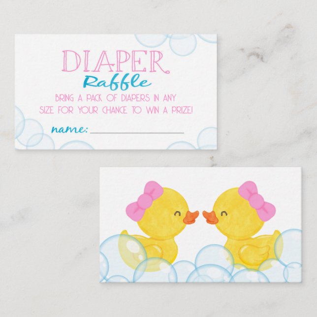 Twin Girl Rubber Duck Diaper Raffle Insert Cards (Front/Back)