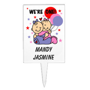 Twin Girls 1st Birthday Cake Topper