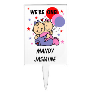 Twin Girls 1st Birthday Cake Topper